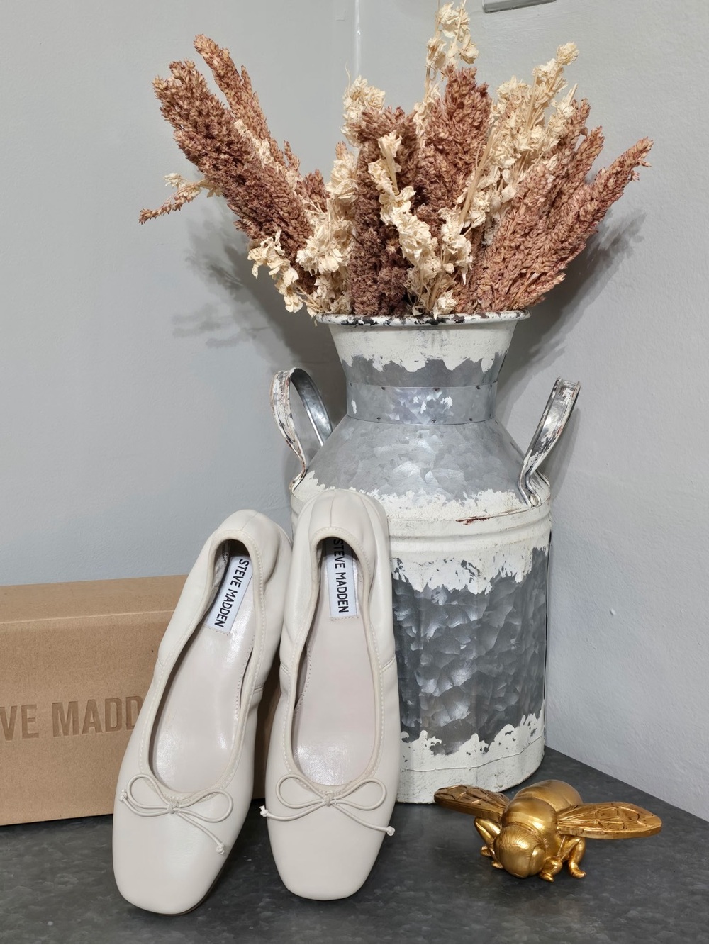 Steve Madden Priscilla Block Heel Ballet Flats - Bone Leather Size 6 NIB - Picture 5 of 6